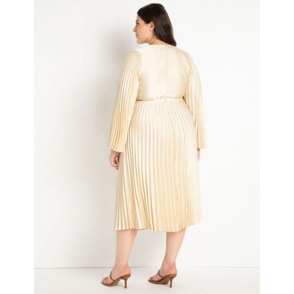 Eloquii Pleated Satin Midi Gown with Cutouts in Wood Ash size 14 NWT - Picture 2 of 9